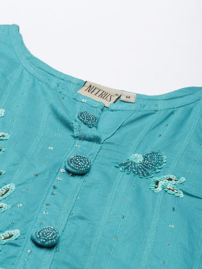 Neeru'S Rama Color Chanderi Fabric Kurta Set