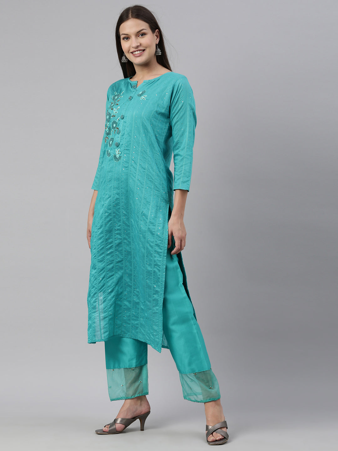 Neeru'S Rama Color Chanderi Fabric Kurta Set
