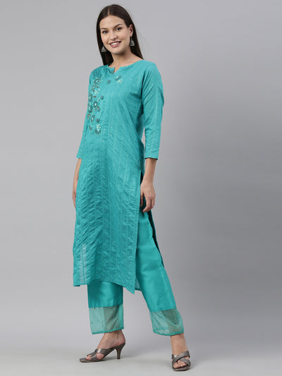 Neeru'S Rama Color Chanderi Fabric Kurta Set