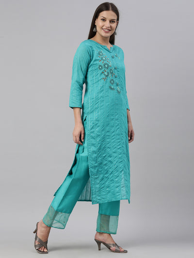 Neeru'S Rama Color Chanderi Fabric Kurta Set