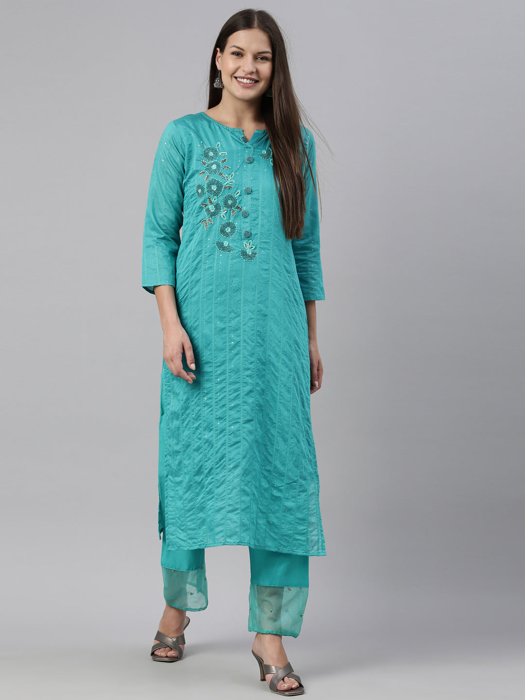 Neeru'S Rama Color Chanderi Fabric Kurta Set