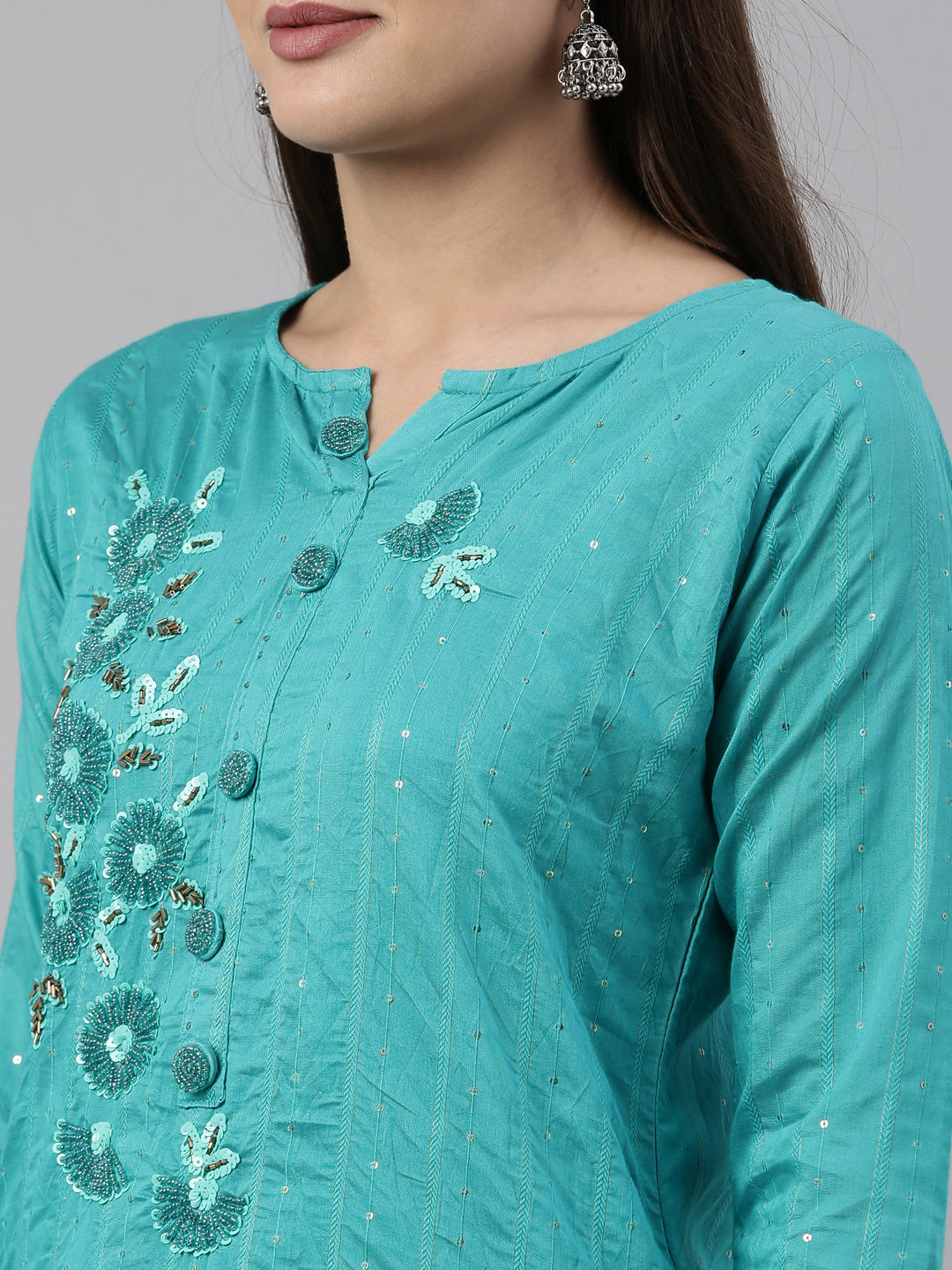 Neeru'S Rama Color Chanderi Fabric Kurta Set