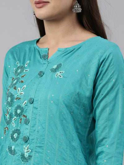 Neeru'S Rama Color Chanderi Fabric Kurta Set