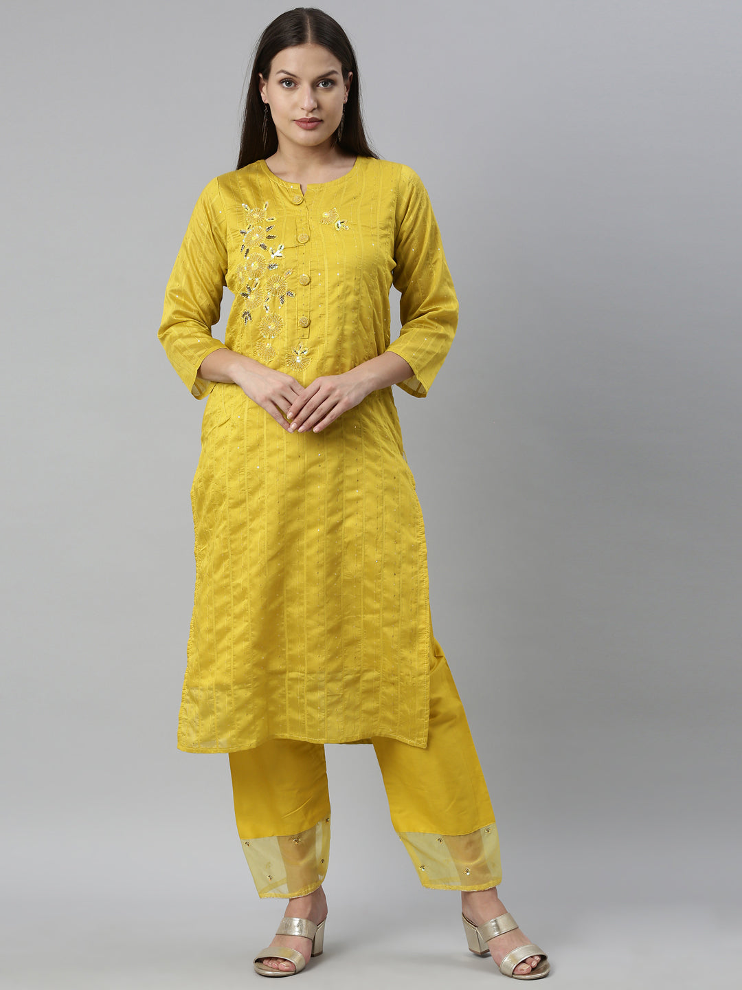 Neeru'S Yellow Color Chanderi Fabric Kurta Set