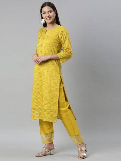Neeru'S Yellow Color Chanderi Fabric Kurta Set