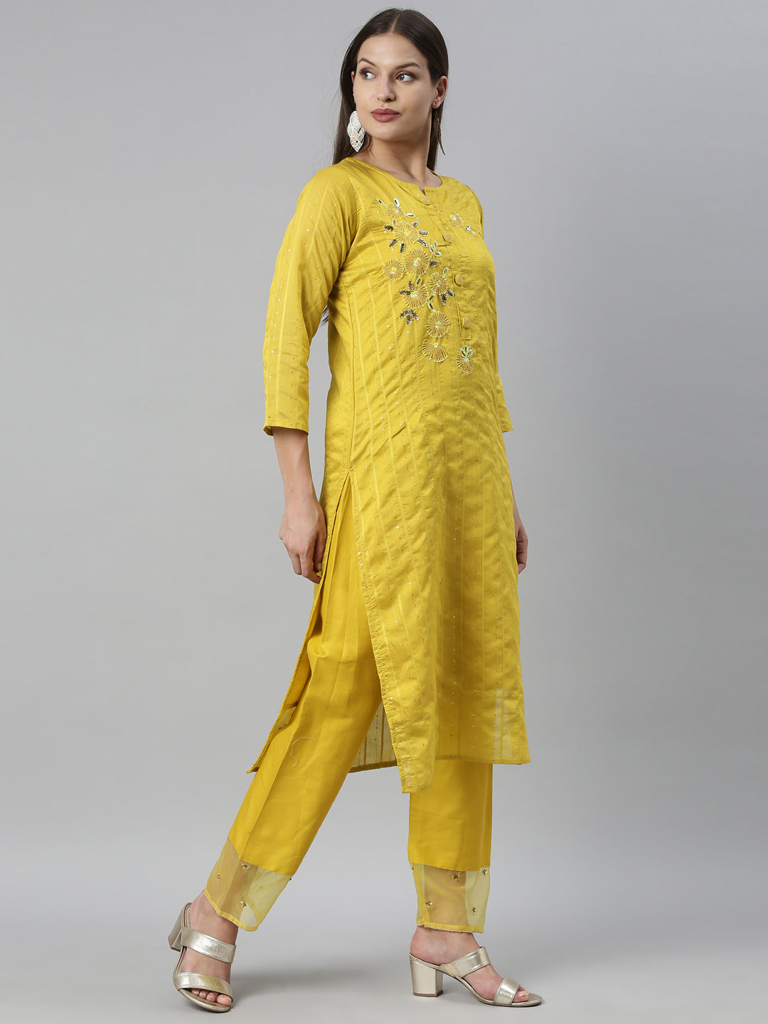 Neeru'S Yellow Color Chanderi Fabric Kurta Set