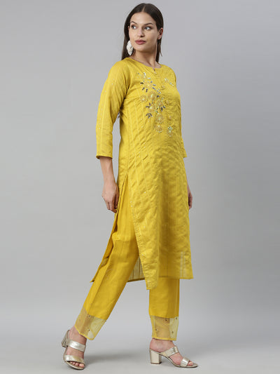 Neeru'S Yellow Color Chanderi Fabric Kurta Set