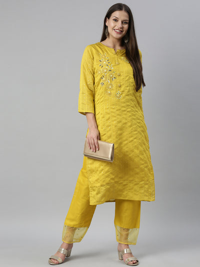 Neeru'S Yellow Color Chanderi Fabric Kurta Set