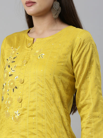 Neeru'S Yellow Color Chanderi Fabric Kurta Set