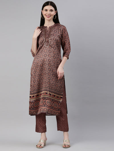 Neeru'S Brown Color Silk Fabric Kurta Set