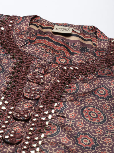 Neeru'S Brown Color Silk Fabric Kurta Set