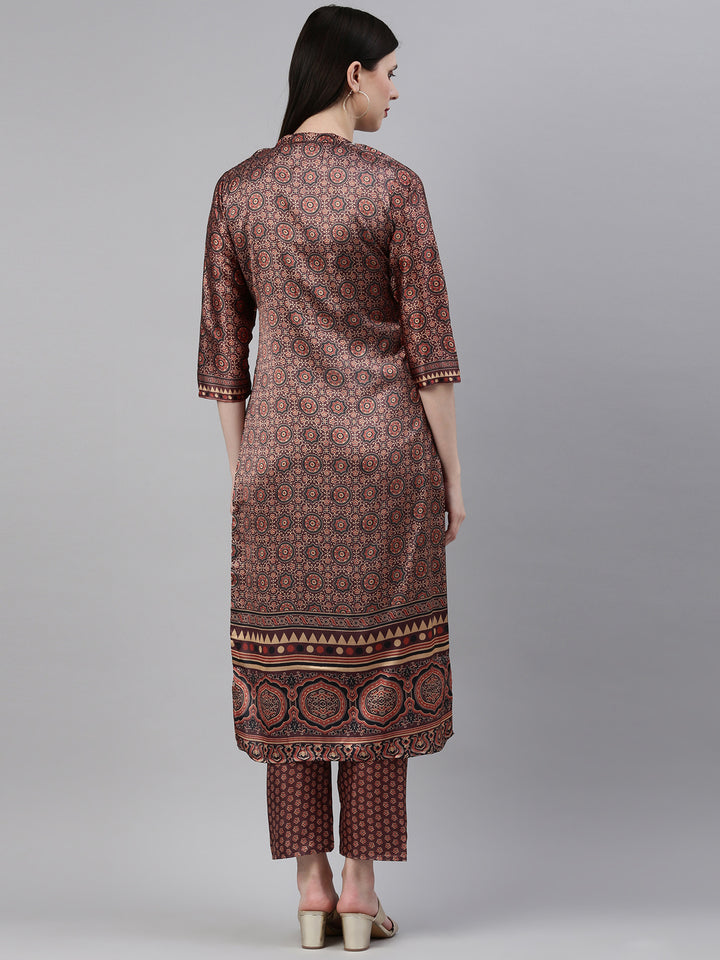 Neerus Brown Color Silk Fabric Kurta Set