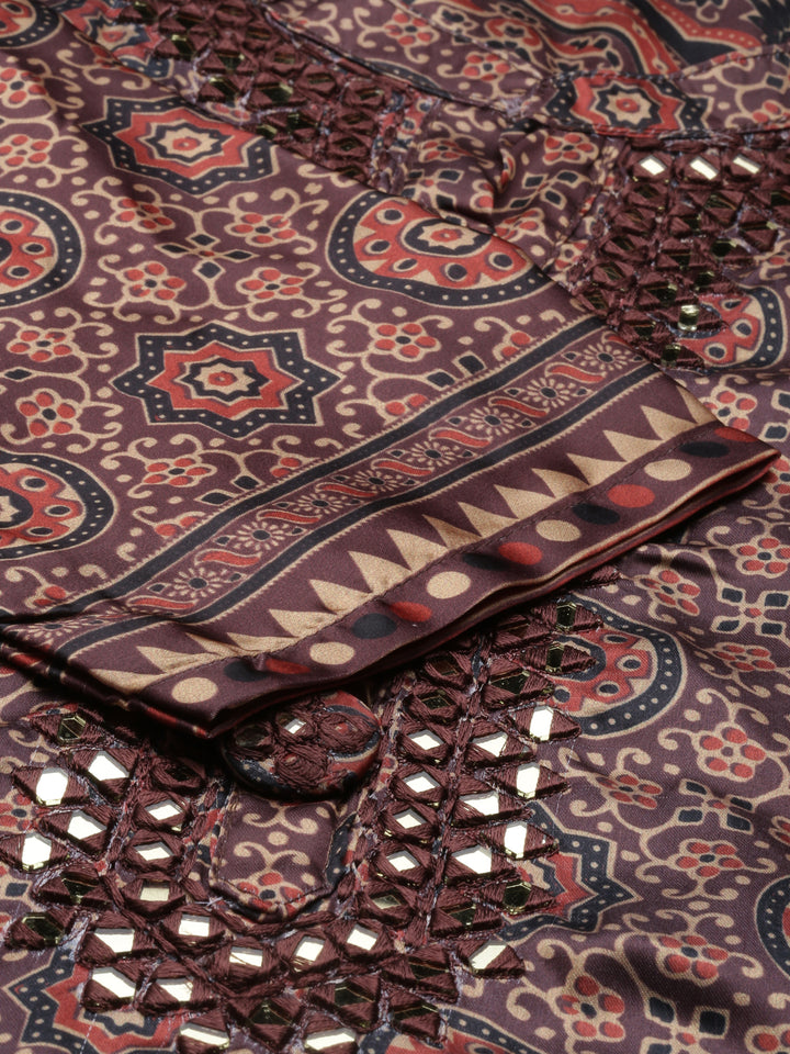 Neerus Brown Color Silk Fabric Kurta Set