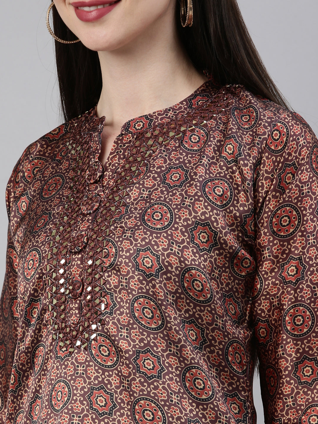 Neerus Brown Color Silk Fabric Kurta Set