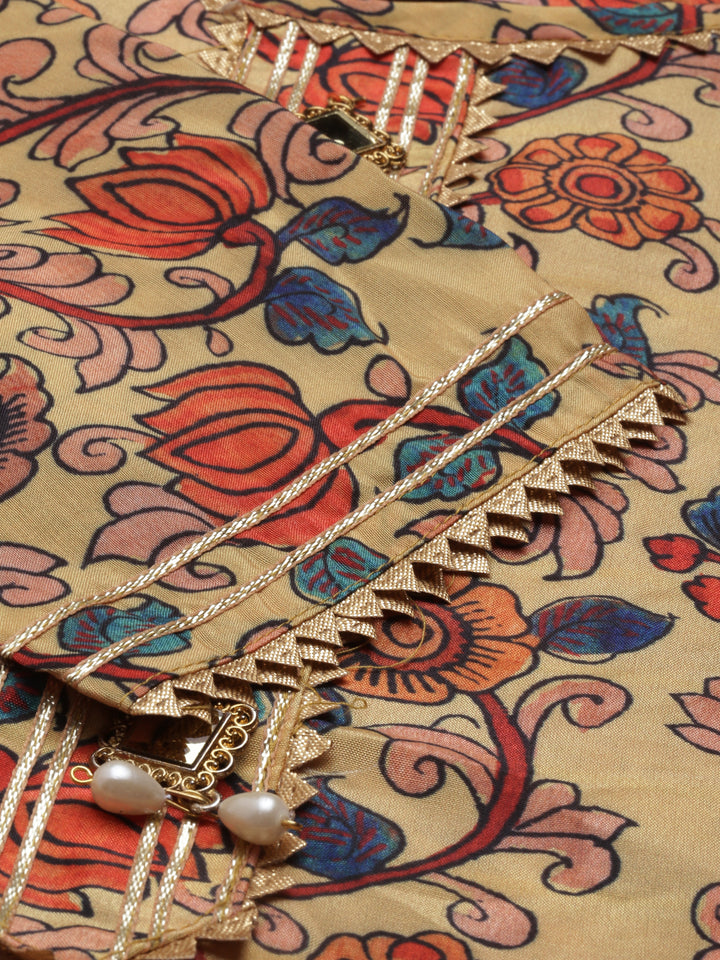 Neerus Yellow silk printed kurti straight silhouette - detail view 4