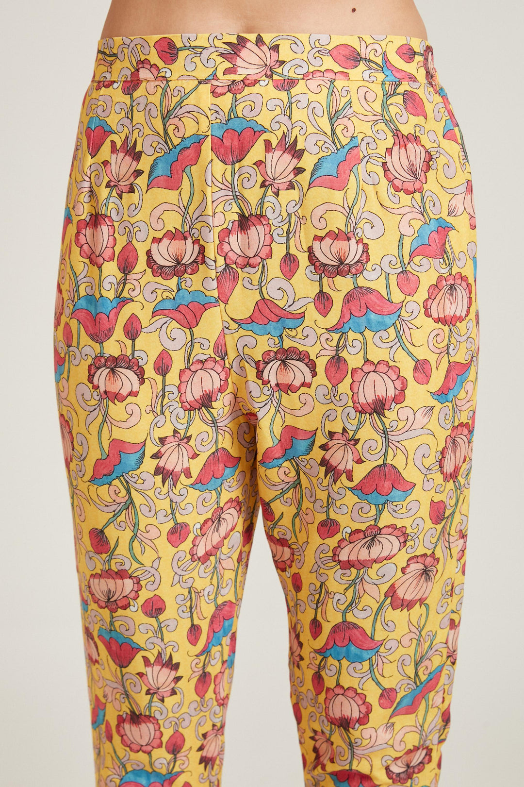 Neerus Yellow viscose rayon printed kurta set - detail view 1