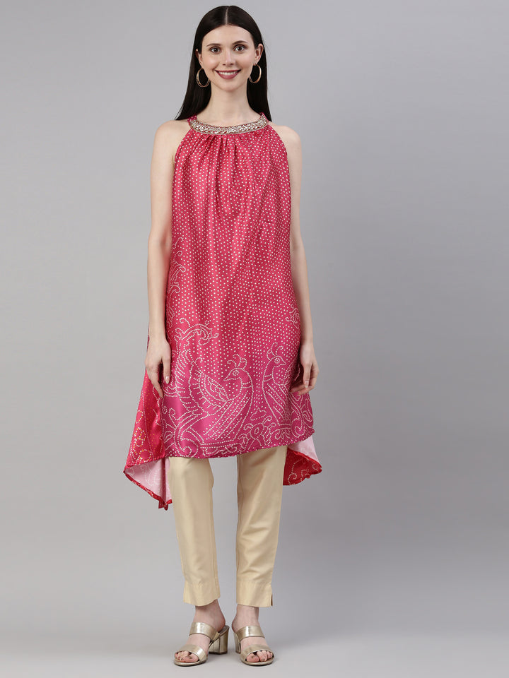 Neerus Rani Pink Color Satin Fabric Kurta