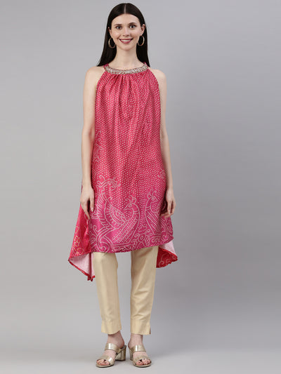 Neeru'S Rani Pink Color Satin Fabric Kurta