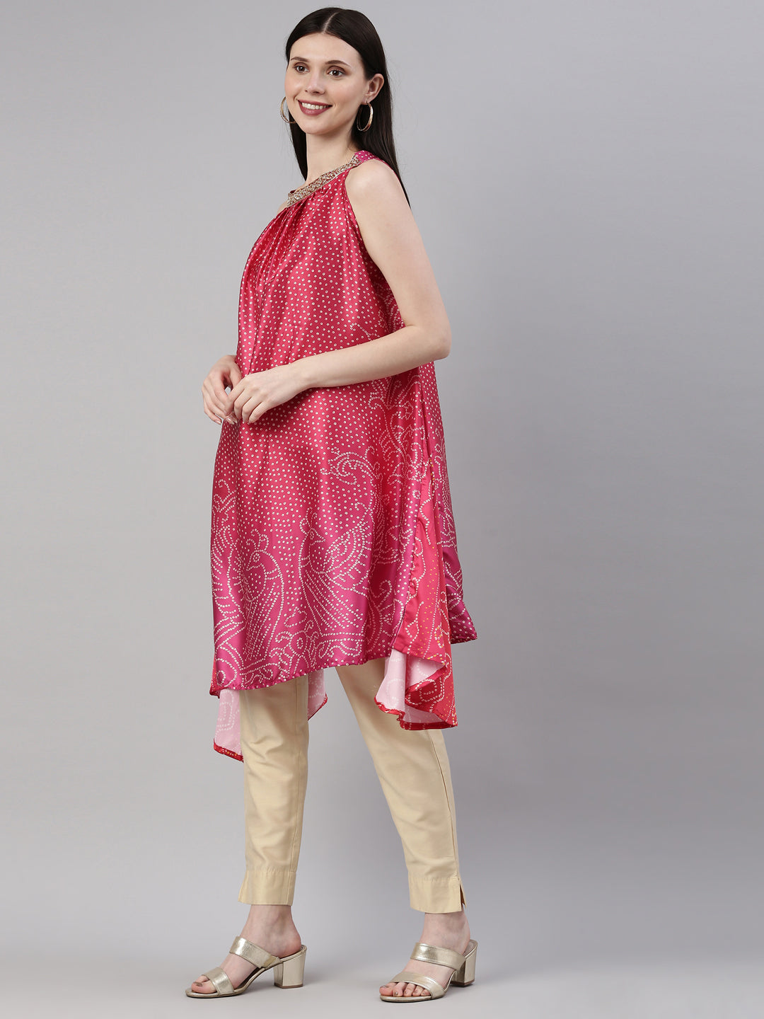 Neerus Rani Pink Color Satin Fabric Kurta