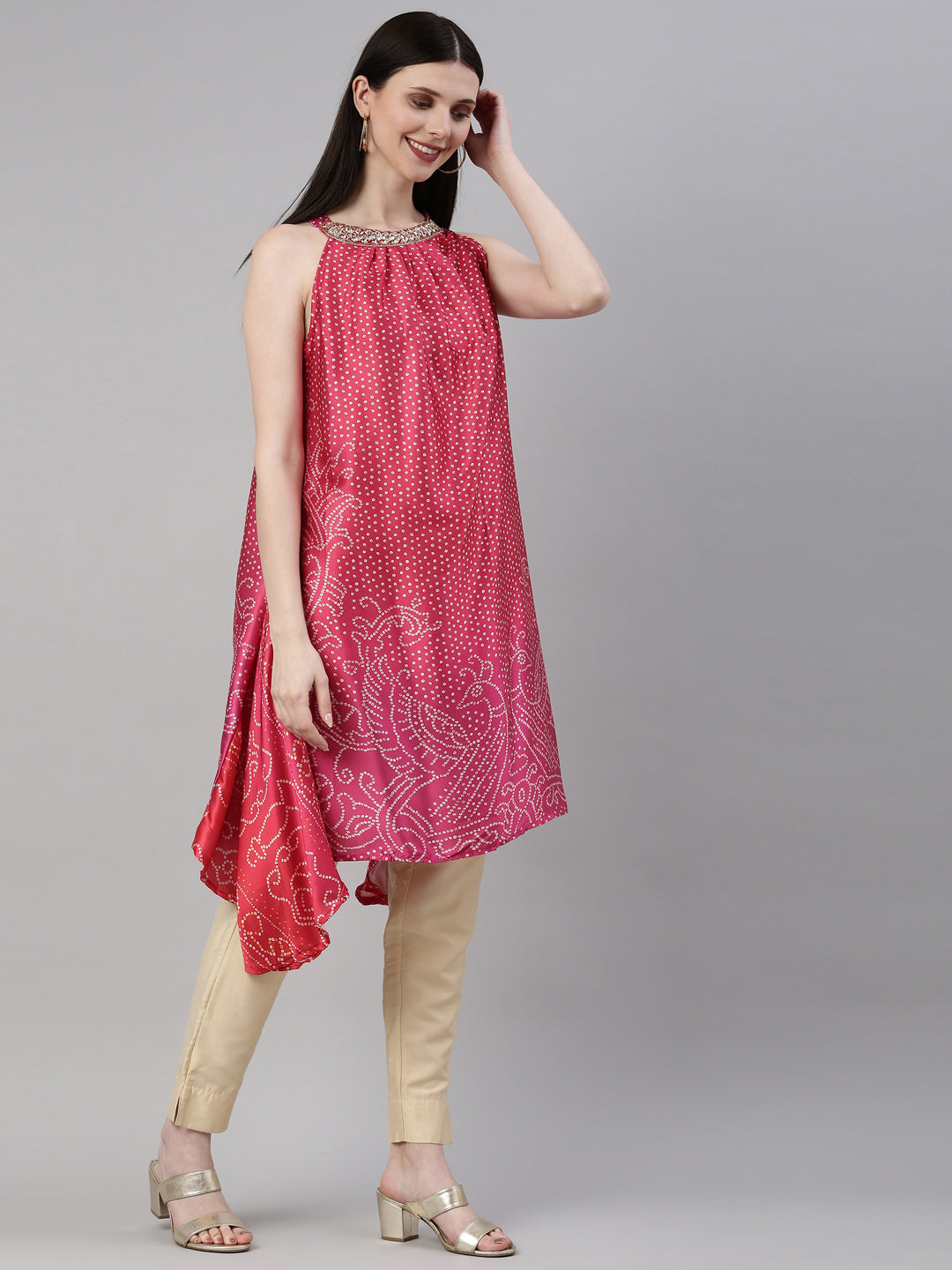 Neerus Rani Pink Color Satin Fabric Kurta