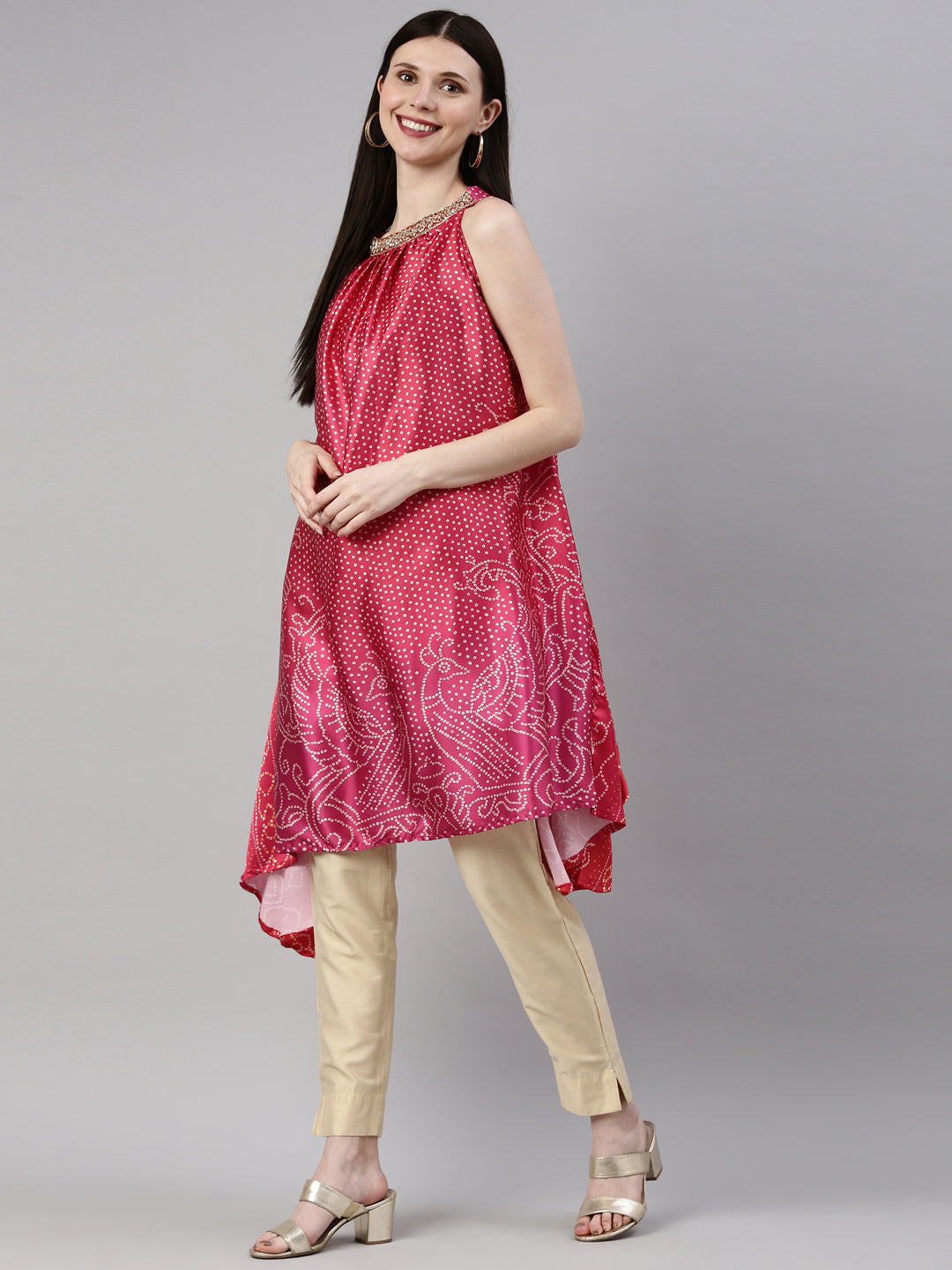 Neerus Rani Pink Color Satin Fabric Kurta