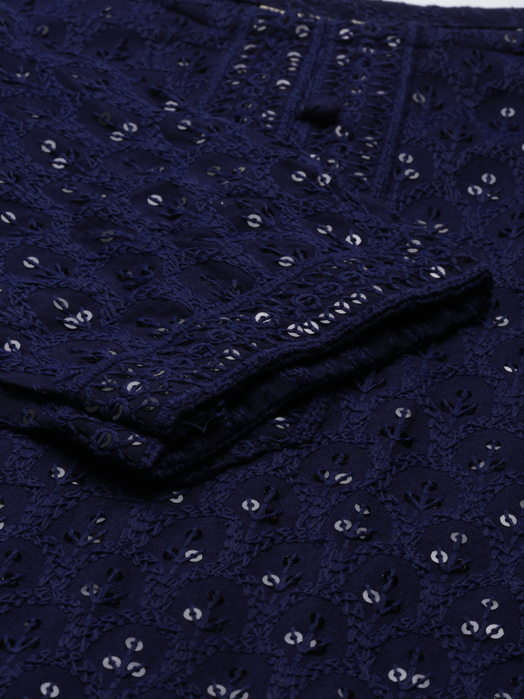 Neerus Blue cotton chikankari kurti - detail view 4