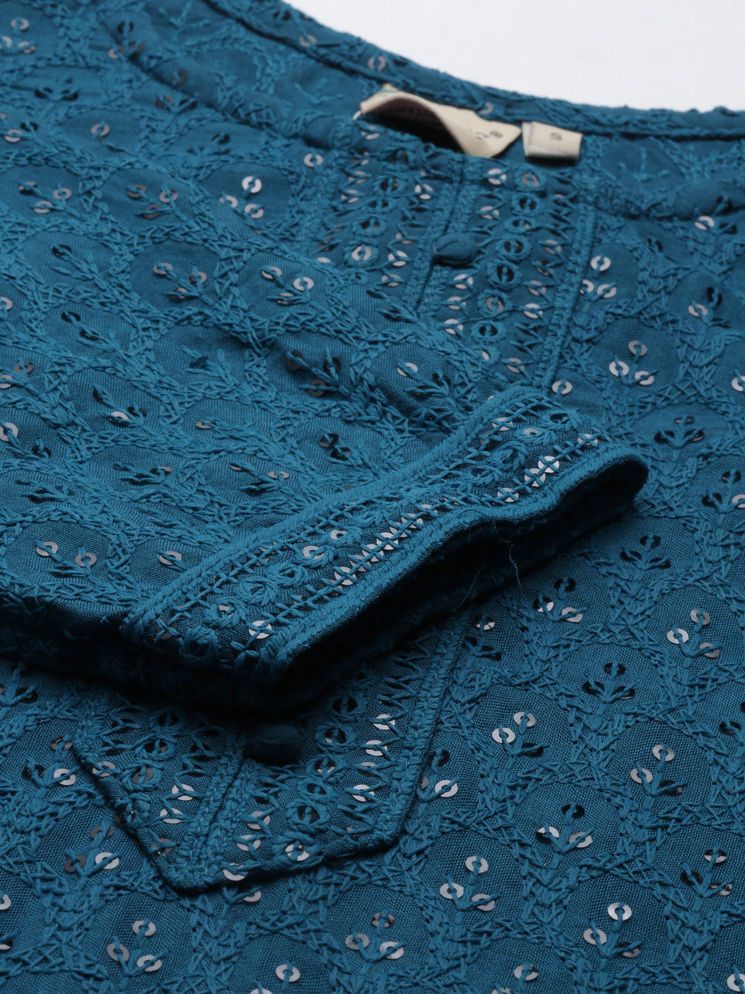 Neerus Green cotton chikankari kurti - detail view 4