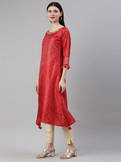 Neeru'S Red Color Silk Fabric Kurta