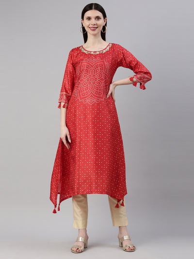 Neeru'S Red Color Silk Fabric Kurta