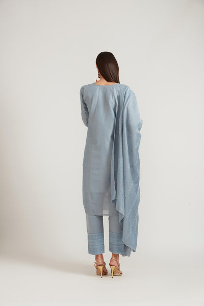 Neeru's Grey Color Chanderi Fabric Suit Set