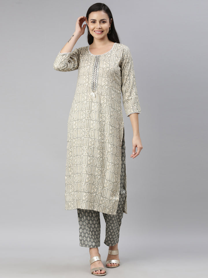 Neerus Grey rayon straight kurta for women - front view
