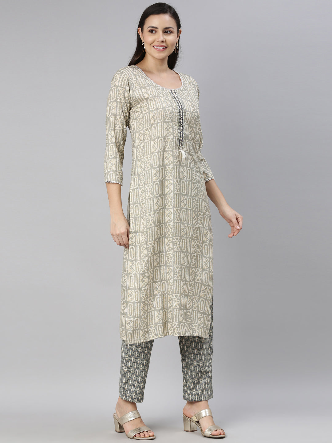 Neerus Grey rayon straight kurta for women - detail view 1