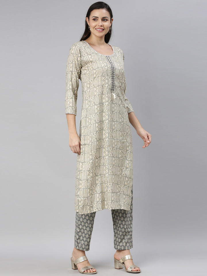 Neerus Grey rayon straight kurta for women - detail view 1