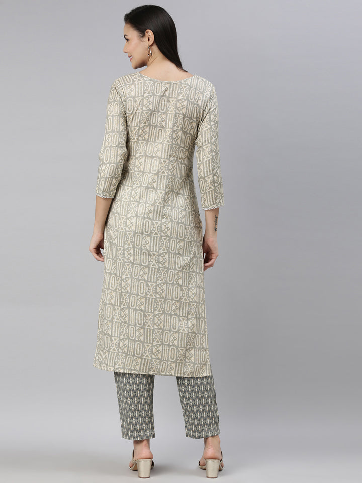 Neerus Grey rayon straight kurta for women - detail view 2