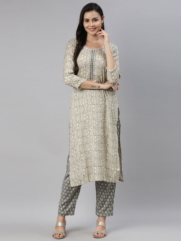 Neerus Grey rayon straight kurta for women - detail view 3