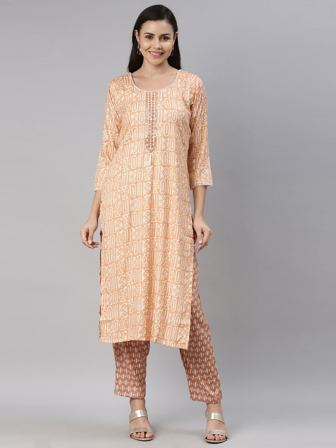 Neerus Orange Color Rayon Fabric Kurta