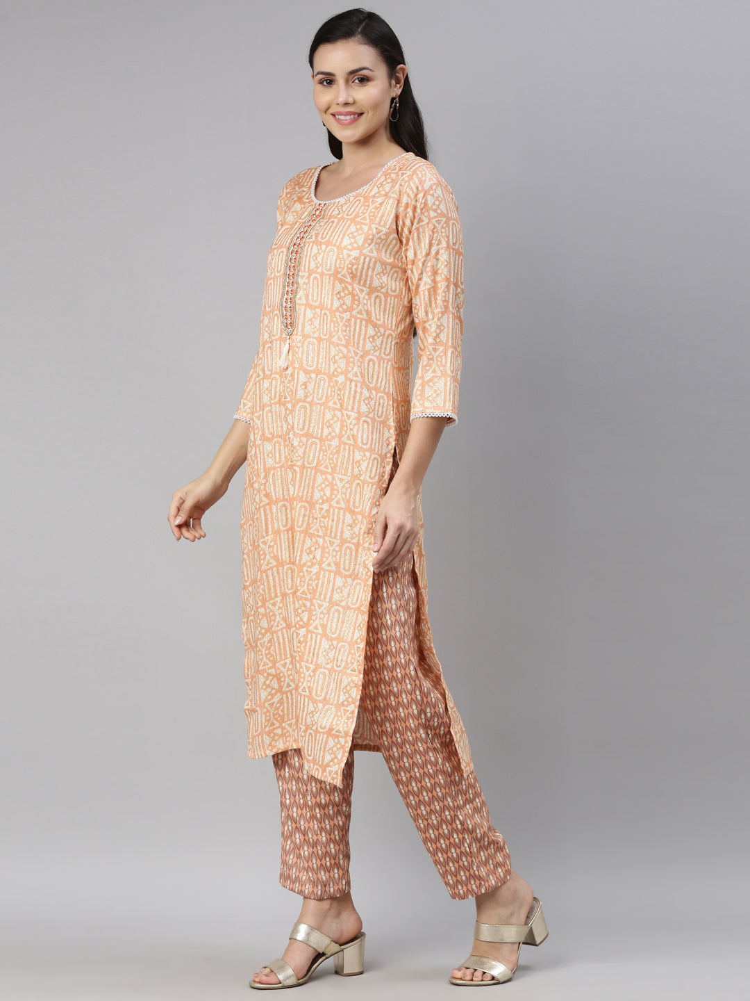 Neerus Orange Color Rayon Fabric Kurta