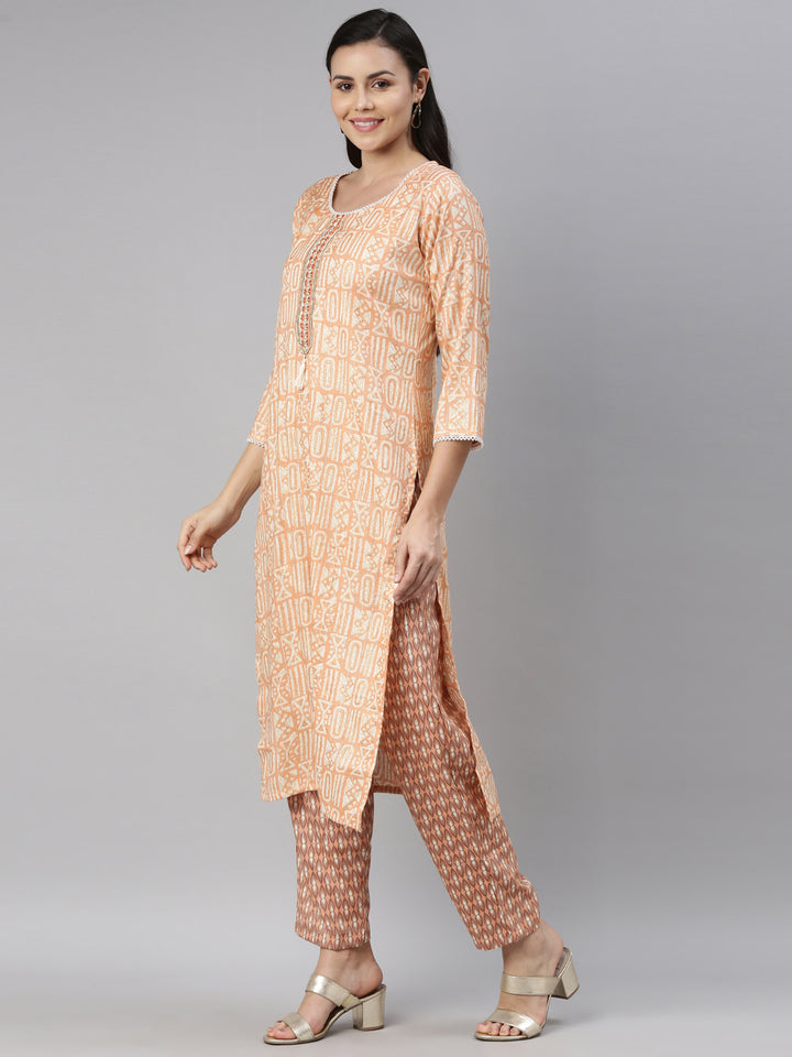 Neerus Orange Color Rayon Fabric Kurta