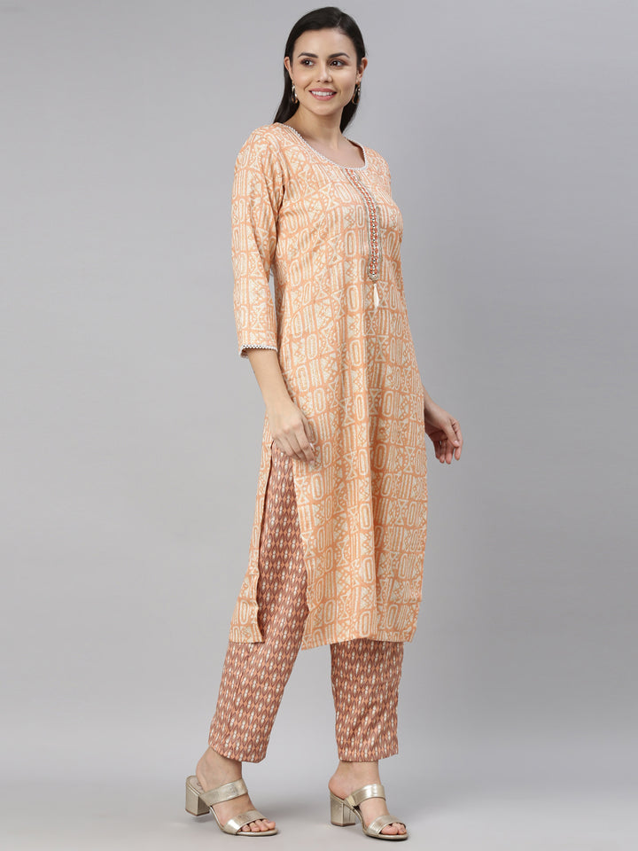 Neerus Orange Color Rayon Fabric Kurta