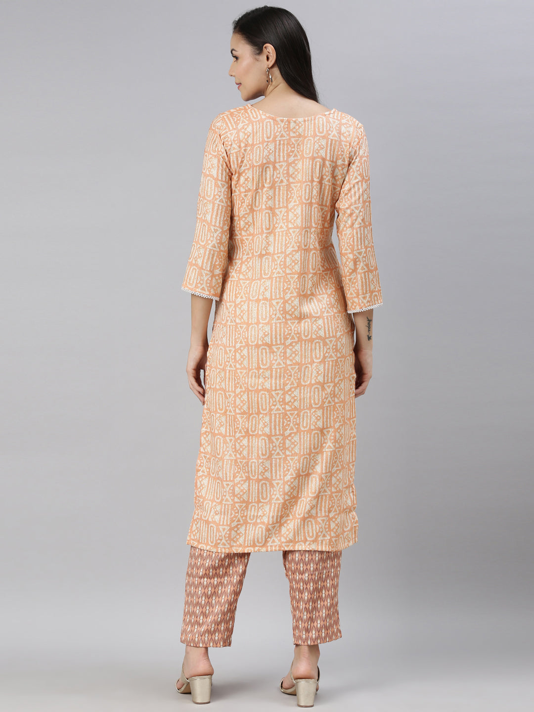 Neerus Orange Color Rayon Fabric Kurta