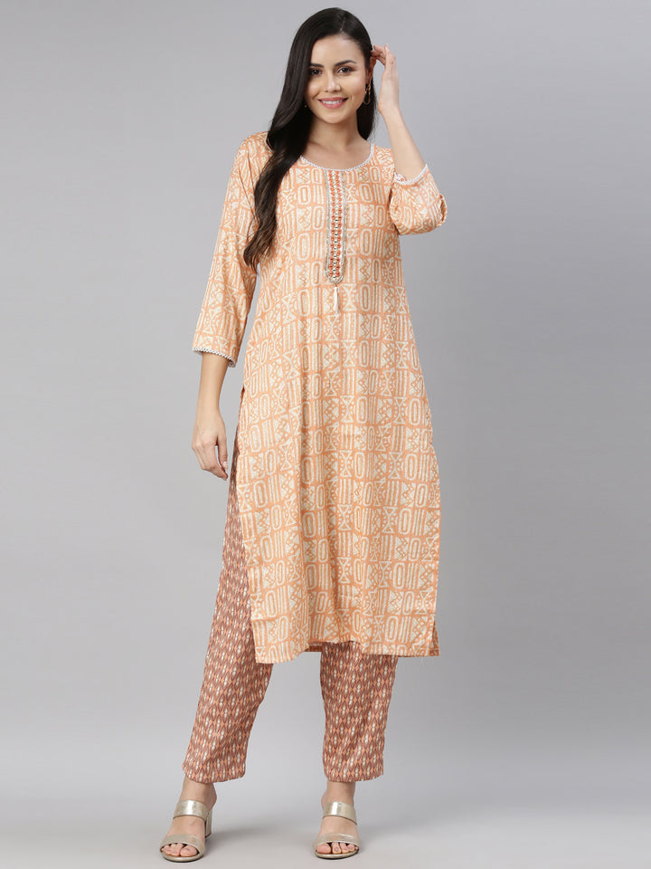 Neerus Orange Color Rayon Fabric Kurta