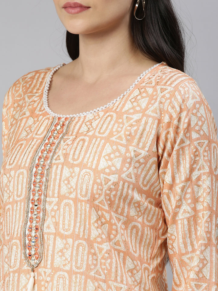 Neerus Orange Color Rayon Fabric Kurta