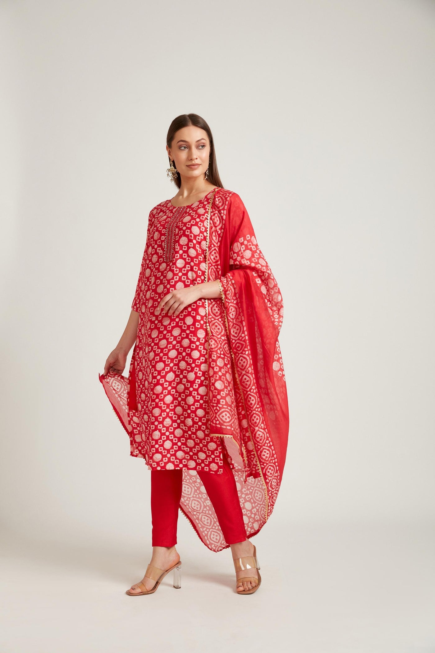 Neeru's Red Color Cotton Fabric Salwar Kameez