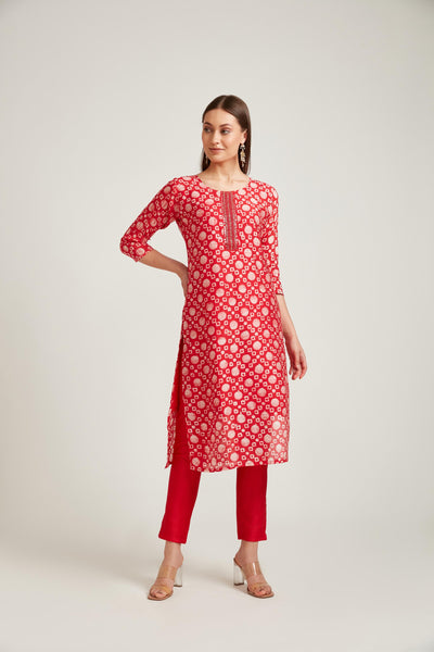 Neeru's Red Color Cotton Fabric Salwar Kameez