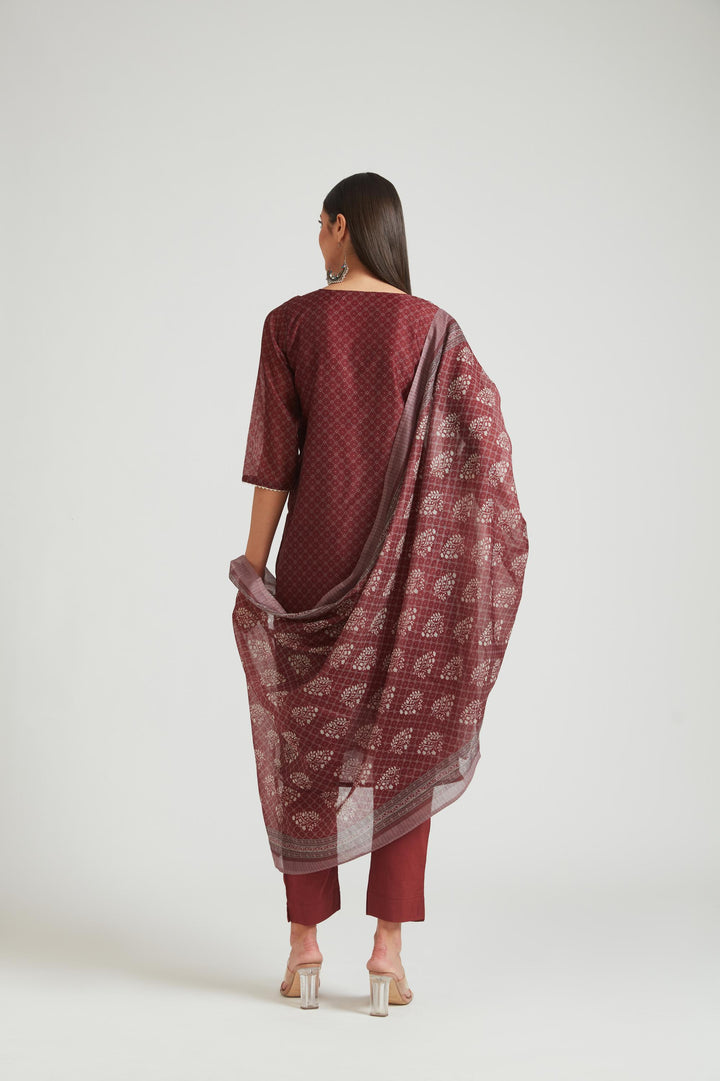 Neerus Brown Chanderi Cotton Embellished Kurta Set - side view