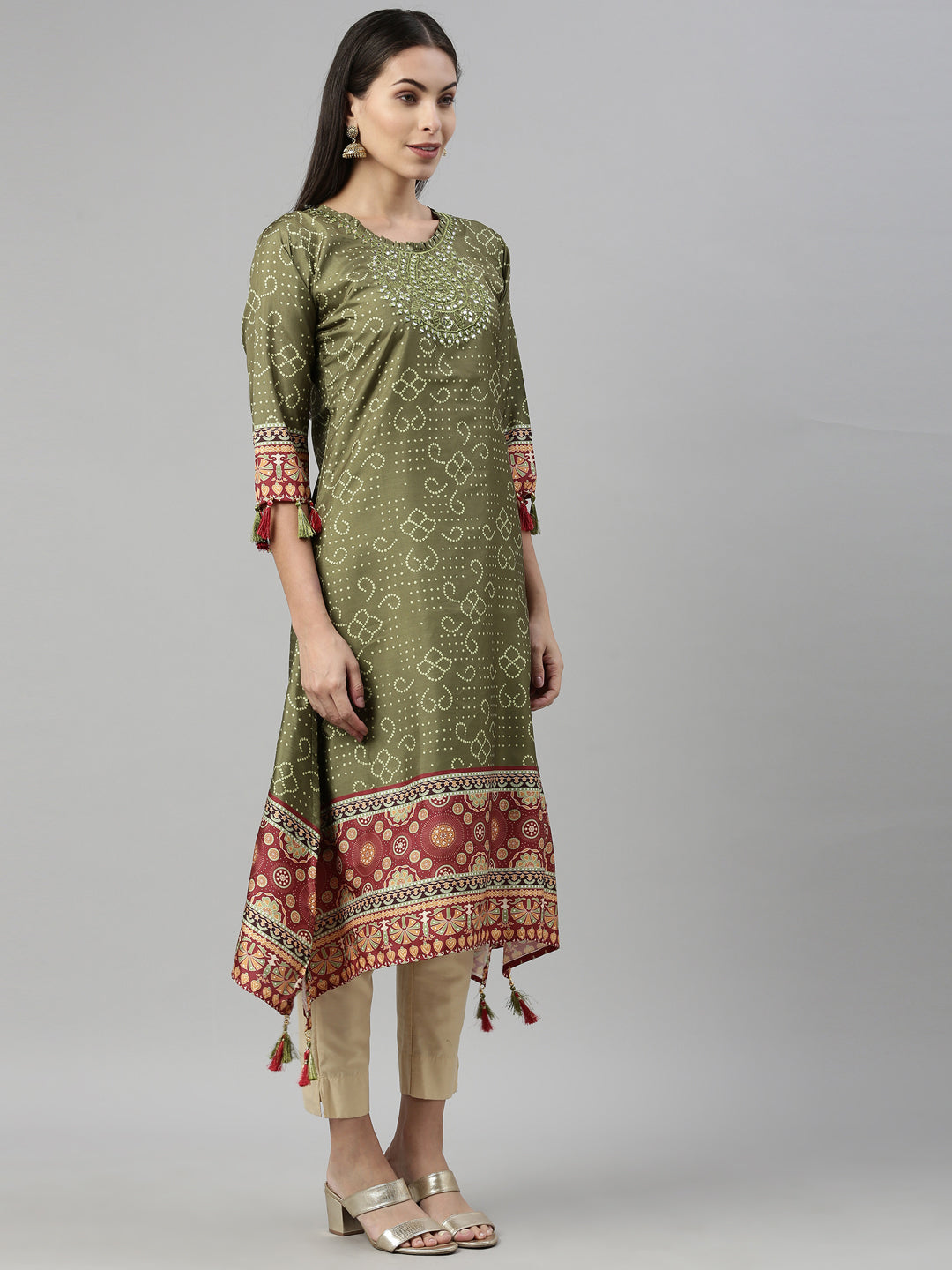 Neerus M Green Color Silk Fabric Kurta