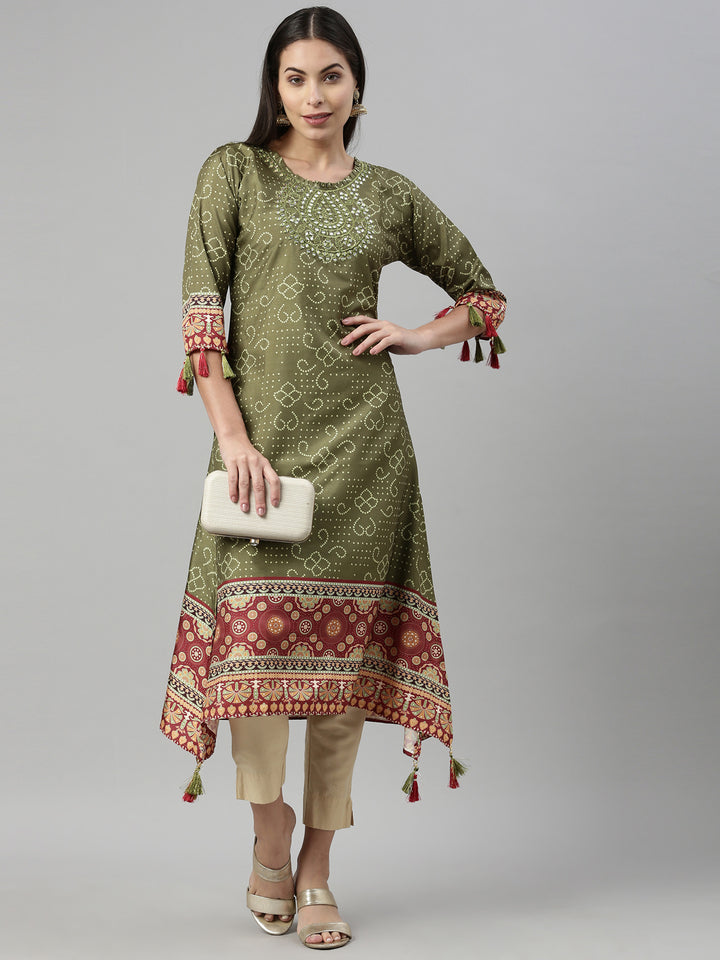 Neerus M Green Color Silk Fabric Kurta