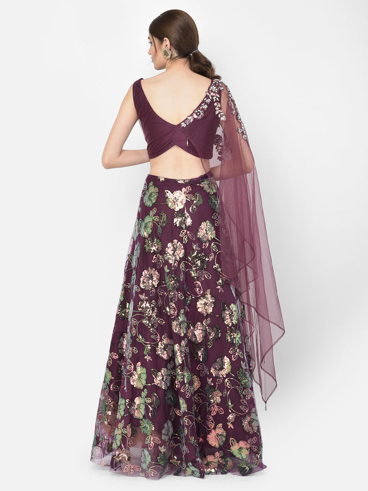 Neerus Wine Color Nett Fabric Lehenga Choli