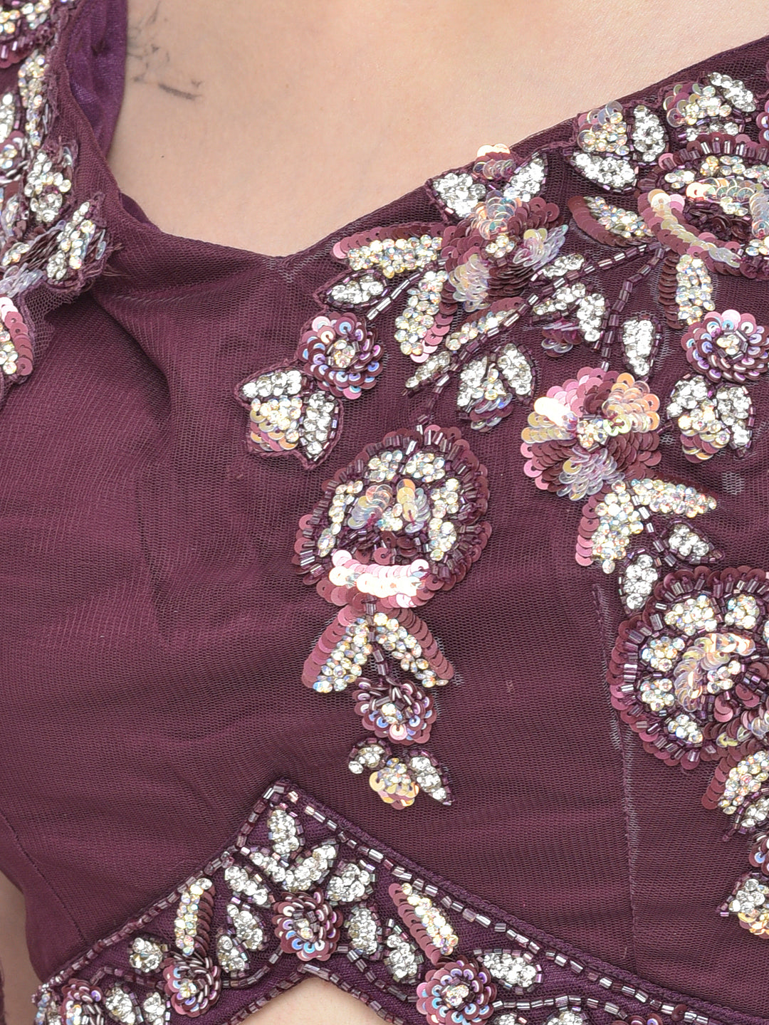 Neerus Wine Color Nett Fabric Lehenga Choli