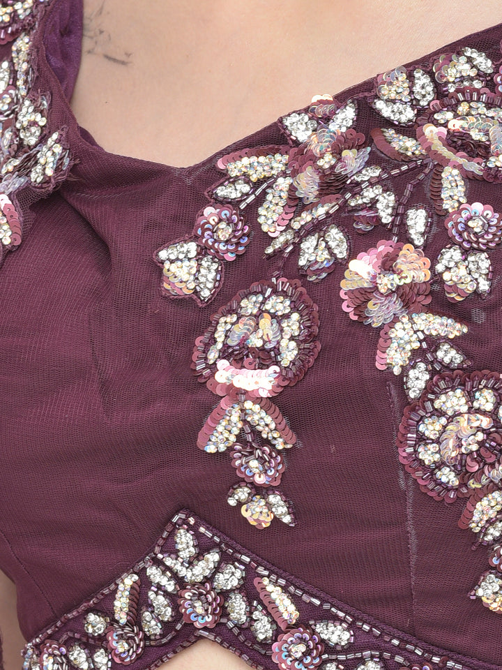 Neerus Wine Color Nett Fabric Lehenga Choli